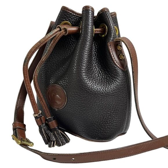 Vintage Dooney Bourke Drawstring Bucket Bag AWL Pebbled Brown Leather Crossbody - Picture 3 of 12